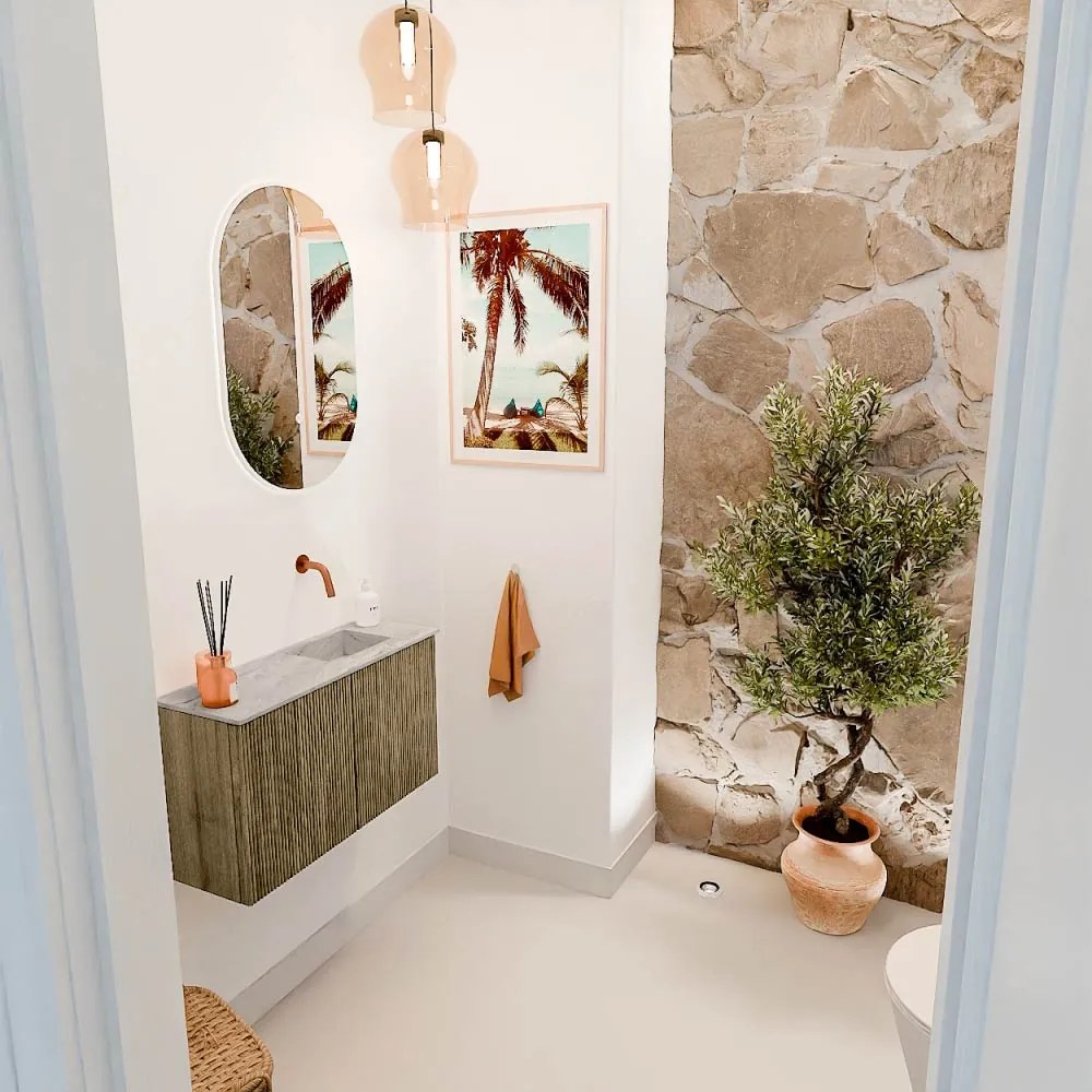 Mondiaz Joya DLux 70cm toiletmeubel dusk met wastafel faye rechts zonder kraangat glace