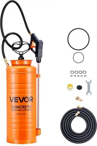 VEVOR Industriële drukspuit, 13,2L roestvrijstalen spuit, hoogwaardige pompspuit, lans met ergonomische pistoolgreep, slang, 2 messing sproeiers, ideaal voor de bouw en tuin