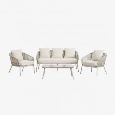 Tuinset Met 2-zitsbank, 2 Stoelen Van Gevlochten Touw En Salontafel Arhiza Groen – Khaki - Sklum