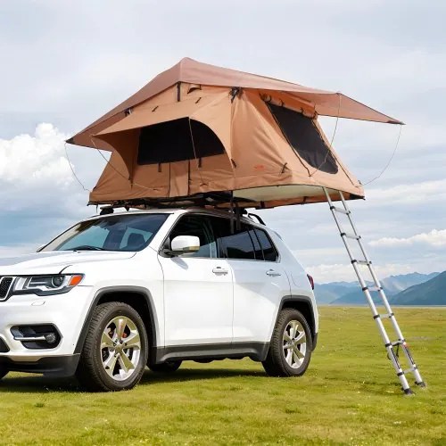 VEVOR Daktent met Harde Schaal Autotent voor 2-3 Personen, Opvouwbare Harde Schaal Daktent met Telescopische Ladder (150 kg Laadvermogen) Matras, Gemaakt van Oxford Stof Waterdicht voor Jeep SUV Van Pickup