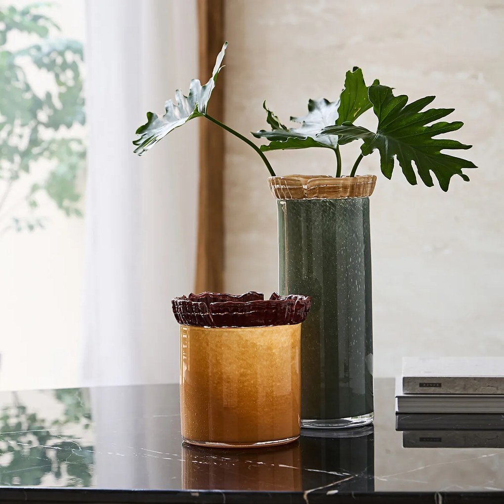 Met de hand gesneden glazen vaas H18,5 cm, Eloria