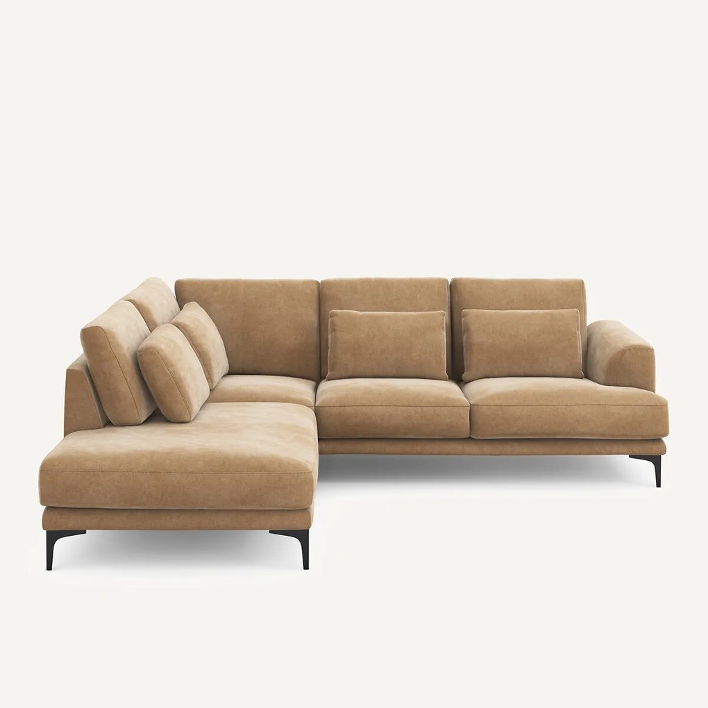 Linkse hoekbank met leuning in stonewashed fluweel Marsile