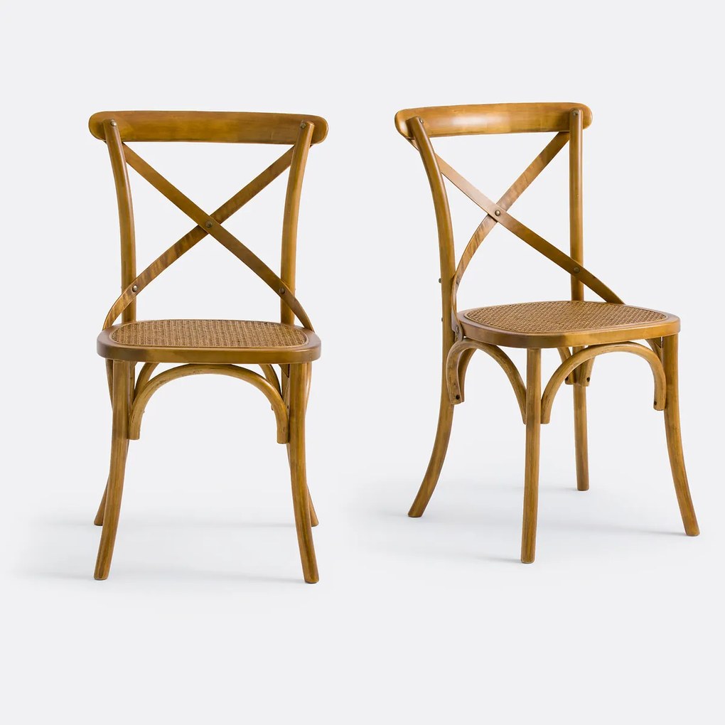 Set van 2 stoelen, hout en riet Cedak