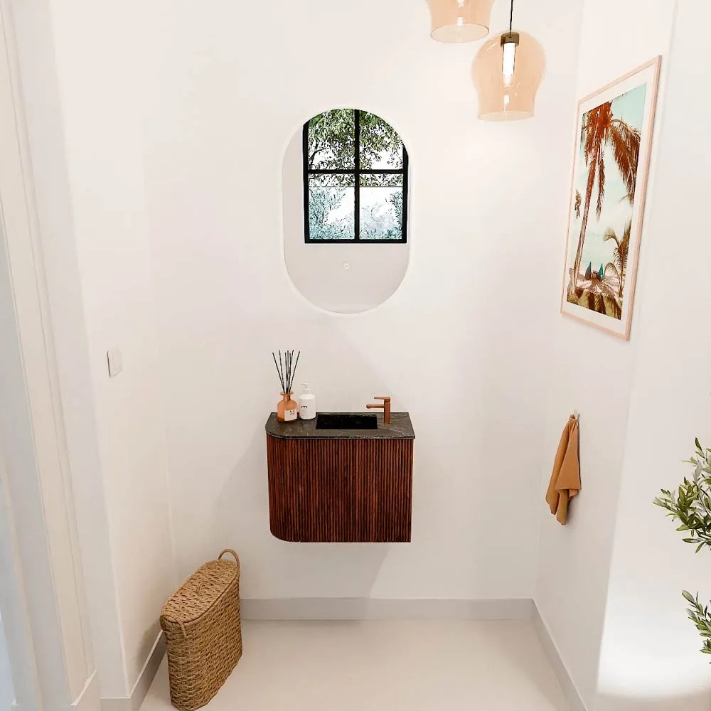 Mondiaz Joya DLux 50cm toiletmeubel ronding links ruby met wastafel faye rechts 1 kraangat lava
