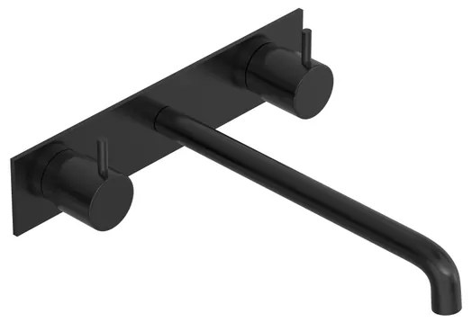 Hotbath COBBER Afbouwdeel - Wastafelmengkraan 3 gats inbouwbrug achterplaat 25CM uitloop Geborsteld zwart PVD CB006TEXT25MBP