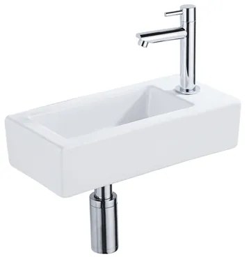 QeramiQ Fuente Fonteinset - 37.5x18.5x9cm - keramiek - kraangat rechts - fonteinkraan chroom - afvoerplug - verlaagd sifon - Glans wit SW1122445/SW696209/SW696219/SW696234
