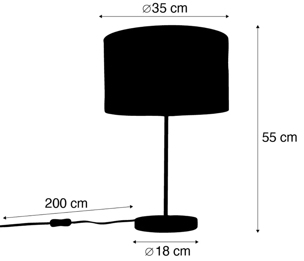 Tafellamp messing met velours kap taupe 35cm - Kaso Klassiek / Antiek E27 rond Binnenverlichting Lamp