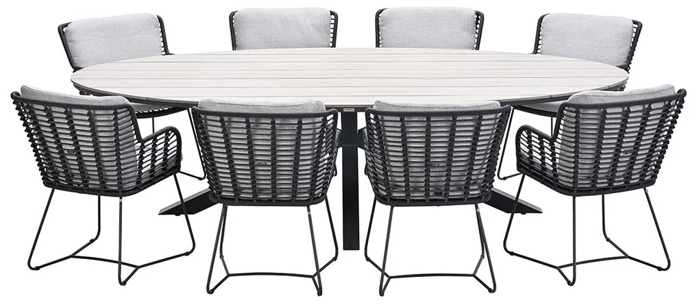 Garden Impressions Fabrice tuinset 9-delig antraciet - Tulli tuintafel ovaal 280x140 cm light teak look