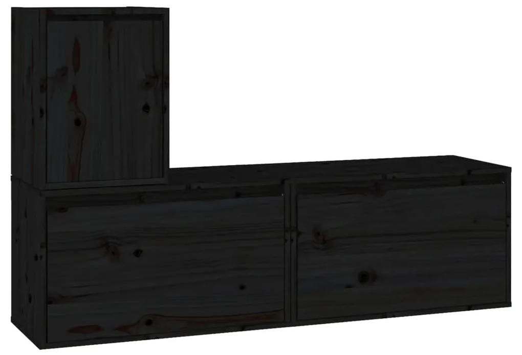 vidaXL Tv-meubelen 3 st massief grenenhout zwart