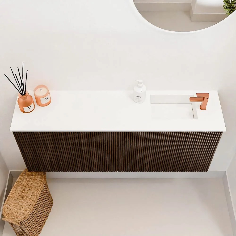 Mondiaz Joya 100cm toiletmeubel walnut met wastafel faye rechts 1 kraangat talc