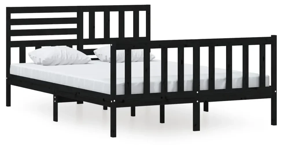 vidaXL Bedframe massief hout zwart 140x200 cm