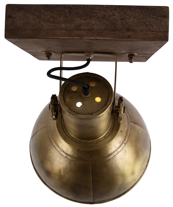 Industriële plafondspot brons met hout 30 cm - Mangoes