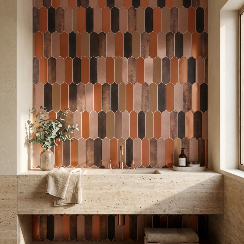 Zelfklevende Mozaïektegels Metaal | Picket Terracotta | 28,2×27,3 cm | Keuken, Bad & WC
