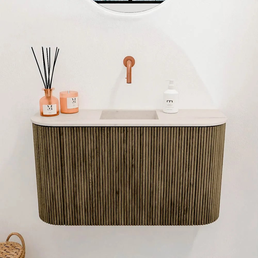 Mondiaz Joya DLux 75cm toiletmeubel ronding links/rechts dusk met wastafel faye midden zonder kraangat meli