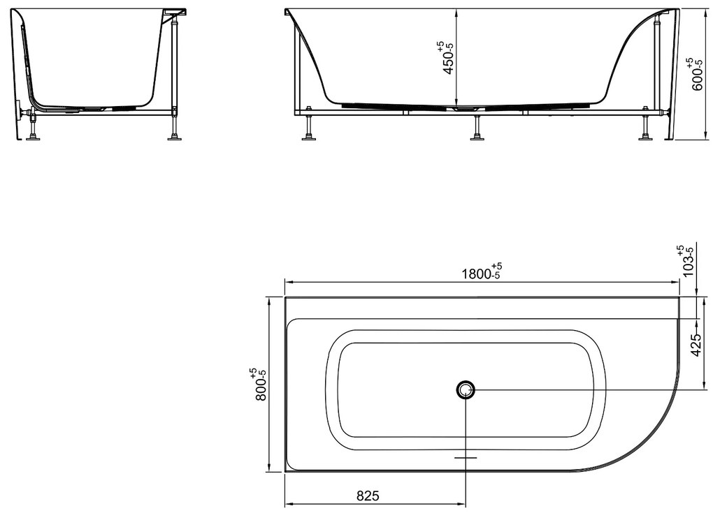 Mueller Relax hoekbad links 180x80cm met waste mat wit