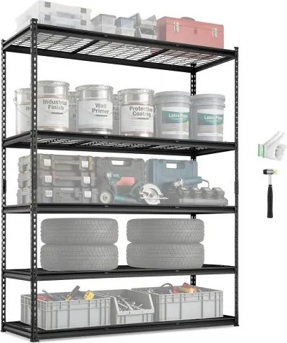 VEVOR Opbergrek 5-laags verstelbaar, 907,2 kg capaciteit garageplank, metalen organizer draadplank zwart 152,4 x 61 x 198,1 cm voor keuken, voorraadkast, kelder, badkamer, wasruimte