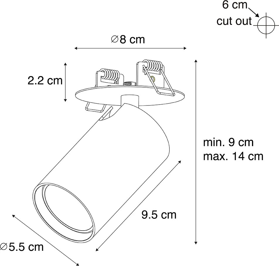 Moderne inbouwspot zwart GU10 50mm - Chels