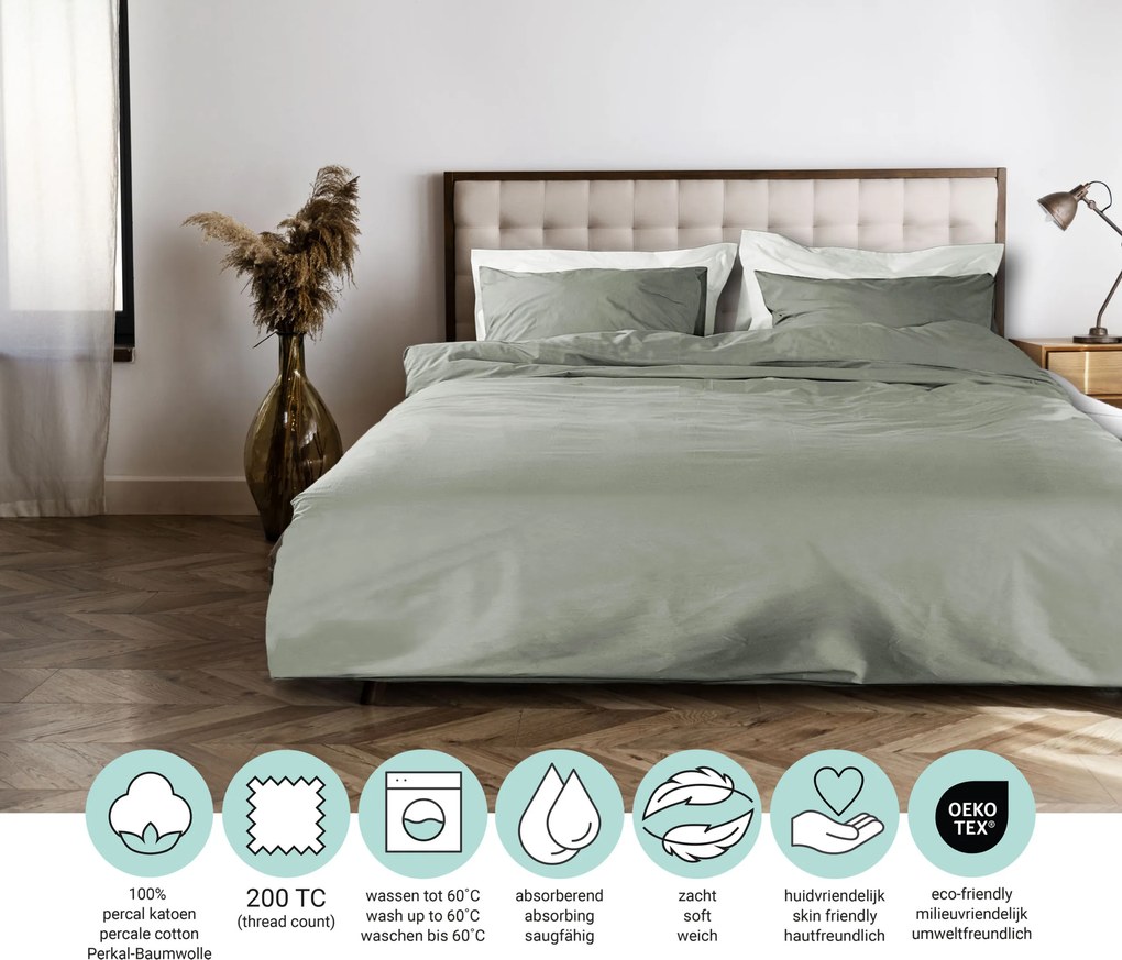 Dekbedovertrek Percal– 100% percal katoen – 140×200/220 – oudgroen