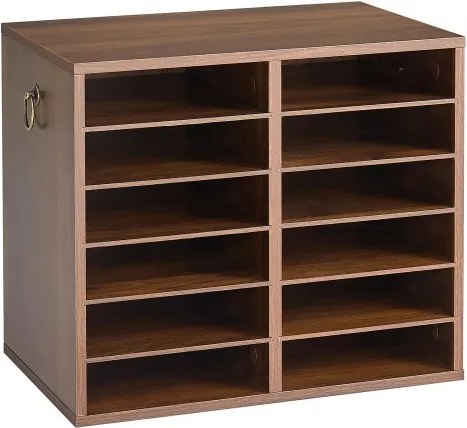 VEVOR Houten documentenbak/bureau-organizer met 12 vakken, bruin, opbergbak voor standaard A4-documenten, dossiers en papier, met verstelbare planken voor kantoor, thuis en in de klas, MDF