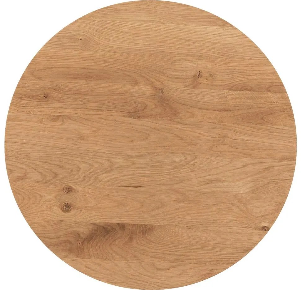 Goossens Nachtkastje Runt, Voet rond metaal ral 9005 zwart, blad massief eik