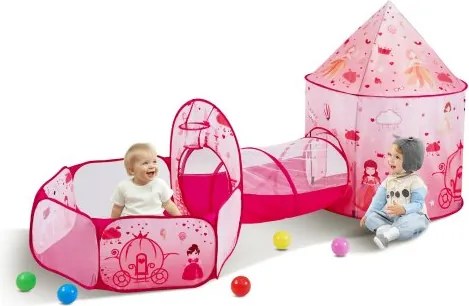 VEVOR 3-in-1 speeltent met tunnel voor meisjes, prinsen, jongens, baby's en peuters, opvouwbaar speelhuis voor binnen en buiten met draagtas en spanbanden als verjaardagscadeau, kleur magenta