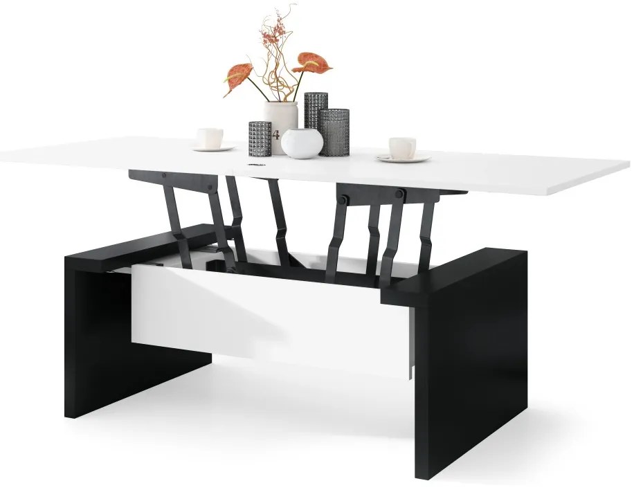 SPACE wit/zwart, opklapbare salontafel, in hoogte verstelbaar
