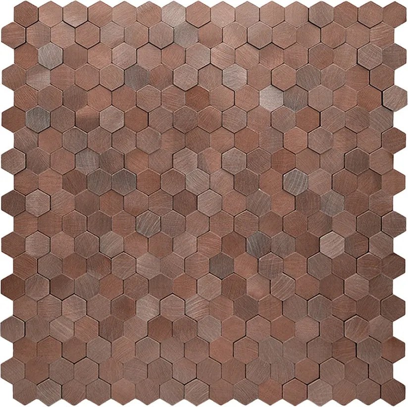 Zelfklevende Mozaïektegels Metaal | Mini Hexagon 3D Donkerkoper | 29,8×30,7 cm | Keuken, Bad & WC