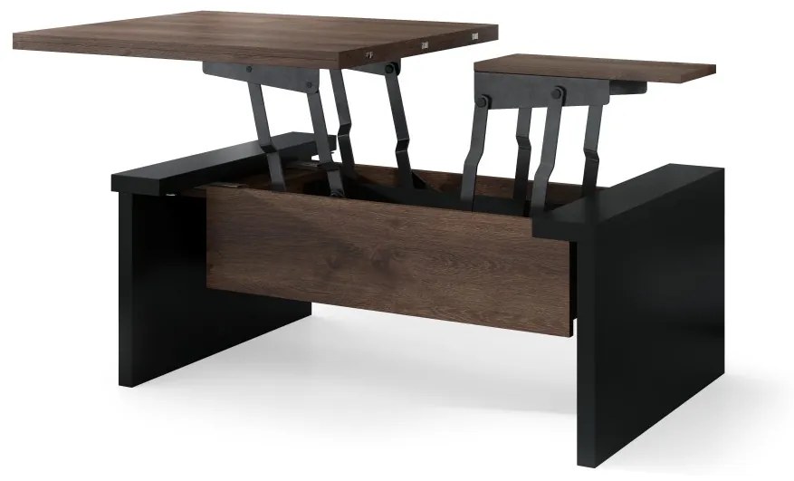 SPACE bruin eiken / zwart, opklapbare salontafel, in hoogte verstelbaar