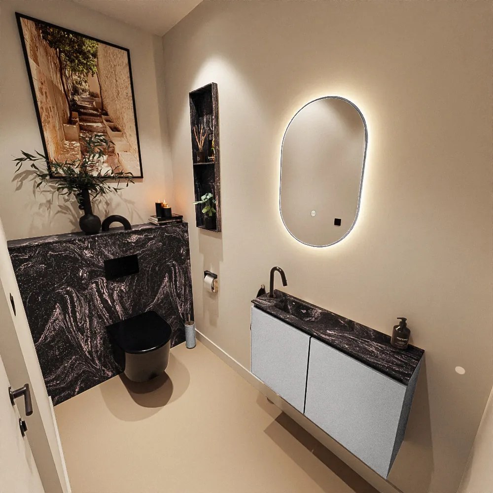 Mondiaz Ture DLux toiletmeubel 80cm plata met wastafel lava links met kraangat