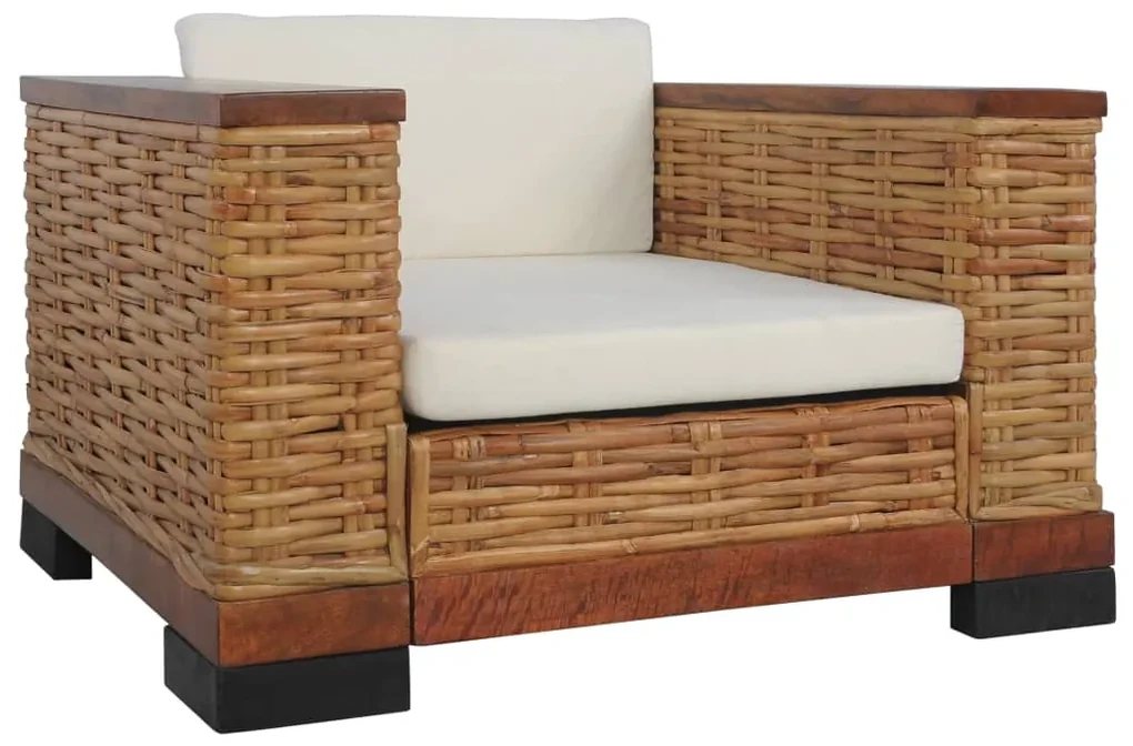 vidaXL 2-delig Bankstel met kussens natuurlijk rattan bruin