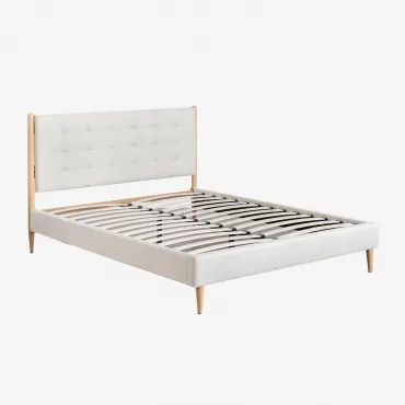 Samira Gestoffeerd Bed Stof Gebroken Wit & 160 X 200 Cm & Zonder Matras - Sklum