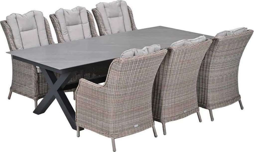 Garden Impressions Marbella tuinset 7-delig vin. willow - Sintra tuintafel 240x100 cm
