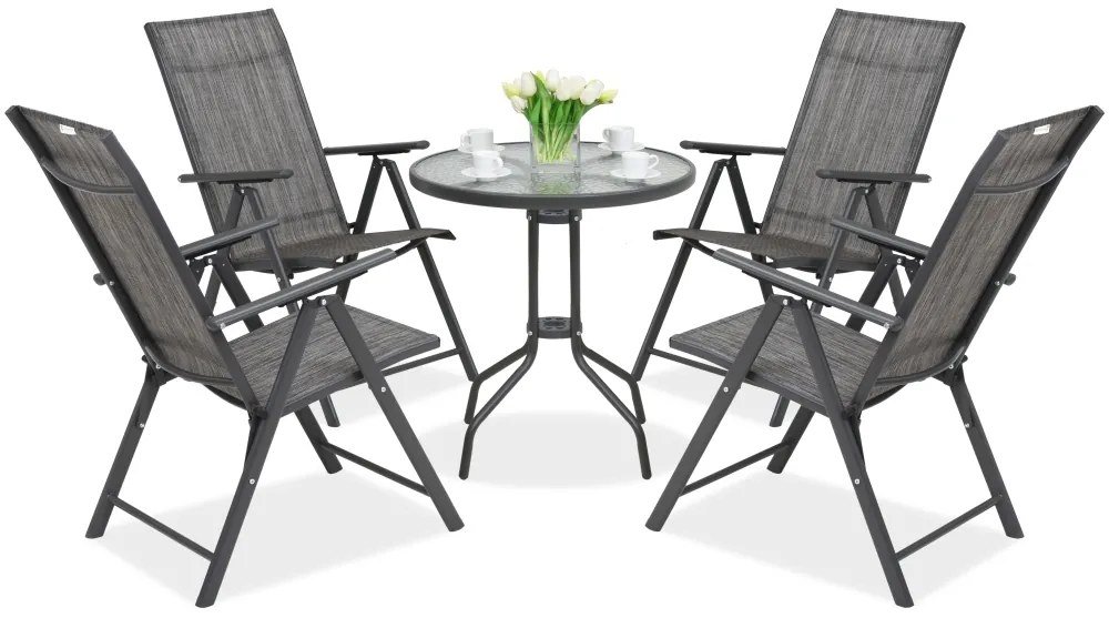 Metalen tuinmeubelen Modena/Rosario voor 4 personen met kleine tafel Garden Point antraciet