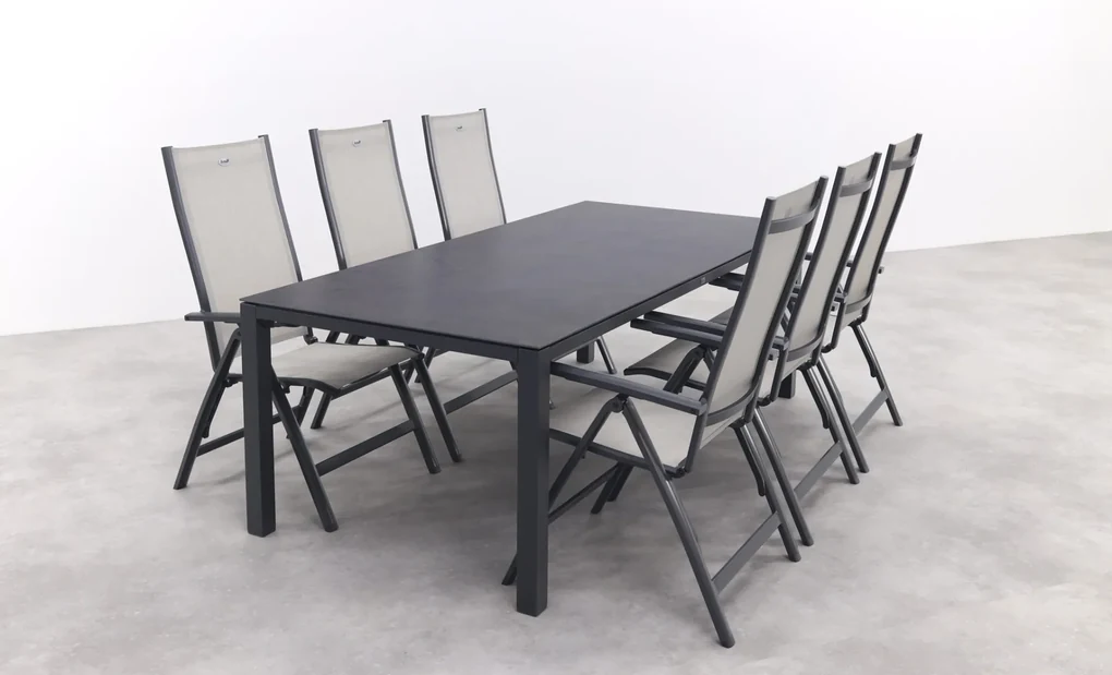 Hartman Monza alu/Chaneo verstelbare tuinset - 220x100 cm. - 7-delig