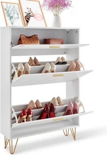 VEVOR Slim schoenenkast, wit schoenenrek, 800 x 239 x 1200 mm schoenenrek met 3 kleppen + bovenvak, schoenenladekast met een draagvermogen van 68 kg, schoenenkast P2 spaanplaat voor gang