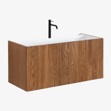 Fiore Houten Badkamermeubelset Met Geïntegreerde Wastafel Donker Hout & Spiegelloze & Zwart ↑30 Cm - Sklum