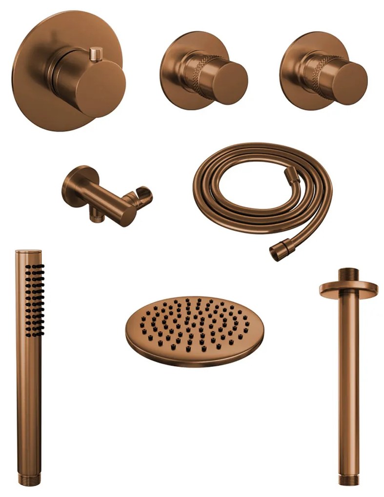 Brauer Copper Edition complete inbouw regendouche met staafhanddouche, plafondarm en hoofddouche 20cm set 5 koper geborsteld PVD