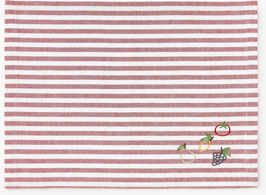 Gestreepte placemats Melony met geborduurde motieven, 2-delig