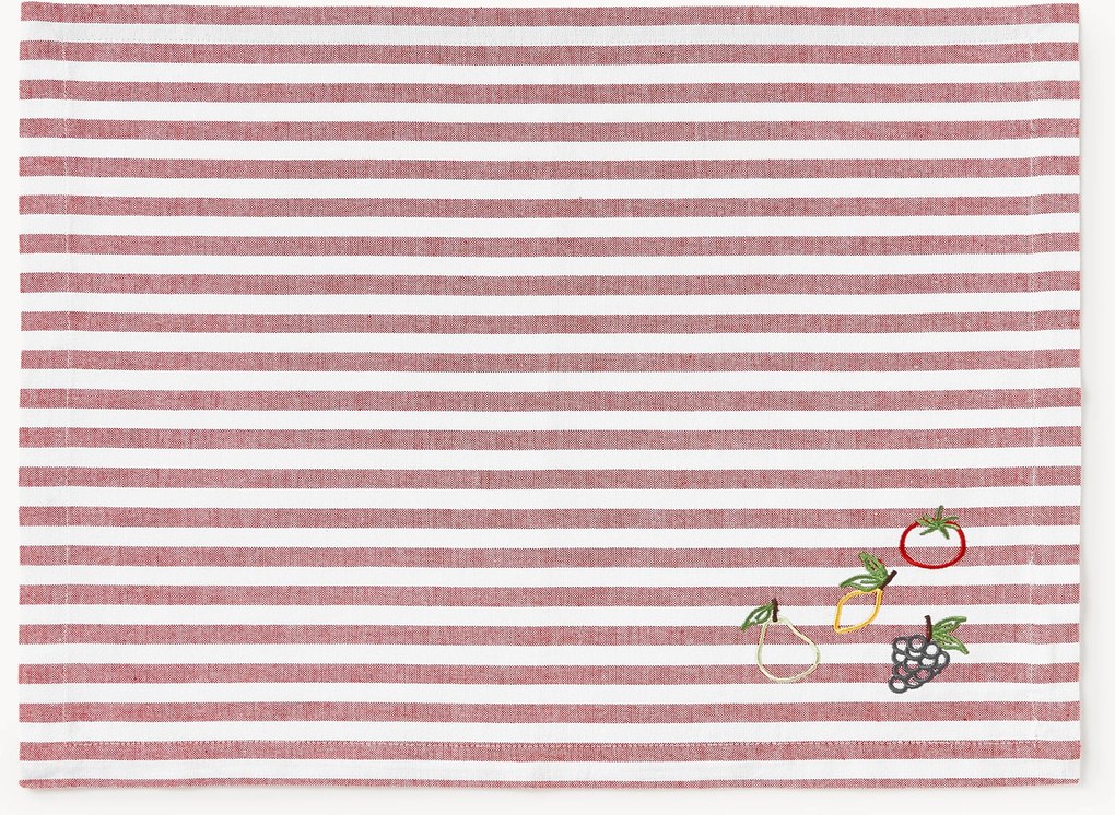 Gestreepte placemats Melony met geborduurde motieven, 2 stuks