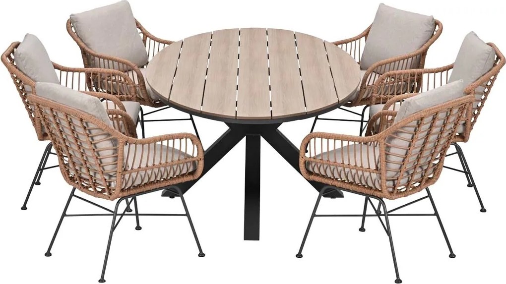 Garden Impressions Lucas tuinset bruin 7-delig - Tulli tuintafel ovaal 220x115 cm