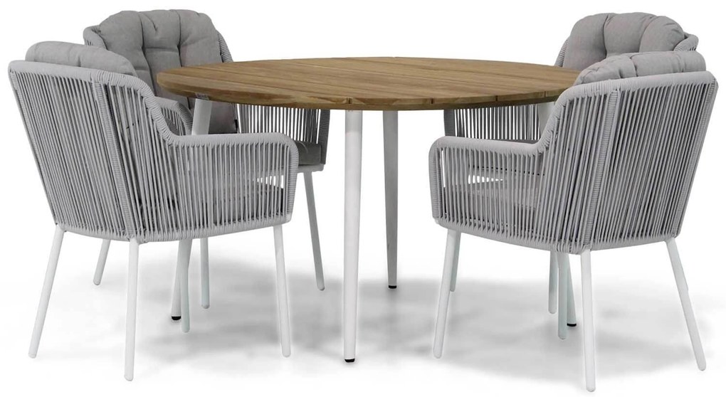 Tuinset Ronde Tuintafel 4 personen 130 cm Rope Wit Santika Furniture Santika