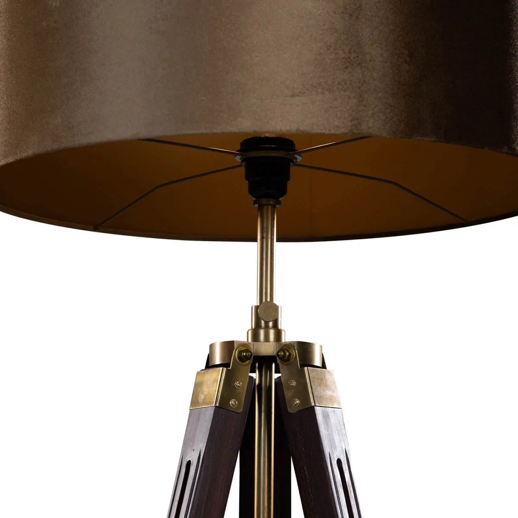 Vloerlamp messing tripod met velours kap brons 50cm - Cortin Klassiek / Antiek, Landelijk E27 rond Binnenverlichting Lamp