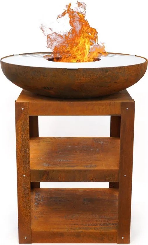 HEAT plancha vuurschaal Bakka met houtopslag – L80 x B80 x H96 cm – zwart