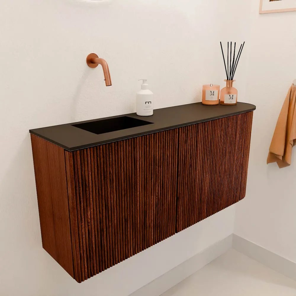 Mondiaz Joya 90cm toiletmeubel ronding rechts ruby met wastafel faye links zonder kraangat urban
