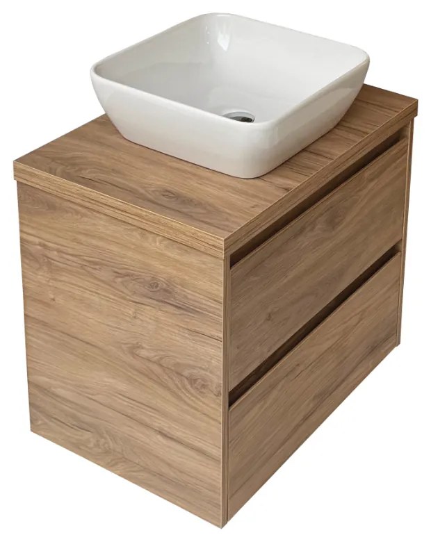 Sanicare Avenza badmeubel 65cm diveria oak met witte waskom 40x40cm