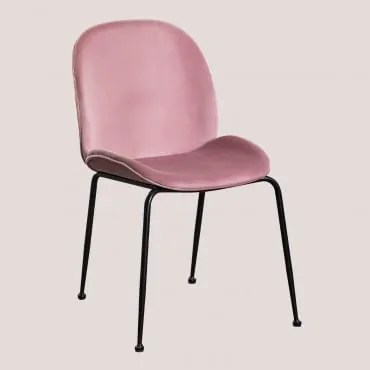 Set van 4 Pary fluwelen eetkamerstoelen Pioenroos & Zwart - Sklum