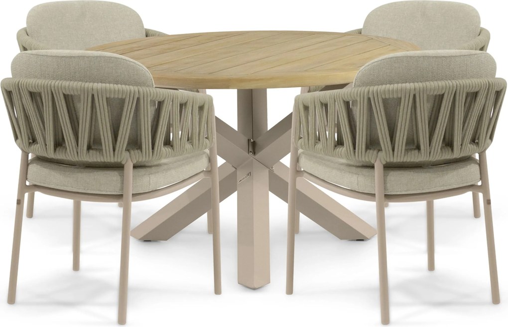 Tuinset Ronde Tuintafel 4 personen Rope Zand/Beige 4 Seasons Outdoor Calma/Rockville