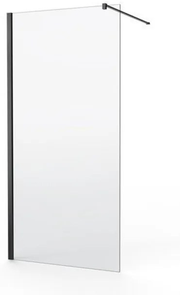 Nemo Spring Walk-In - vaste wand - 8mm helder glas - easyclean - veiligheidsglas - omkeerbaar - 140x200cm - stabilisatiestang 120cm - zwart WR140-B/C