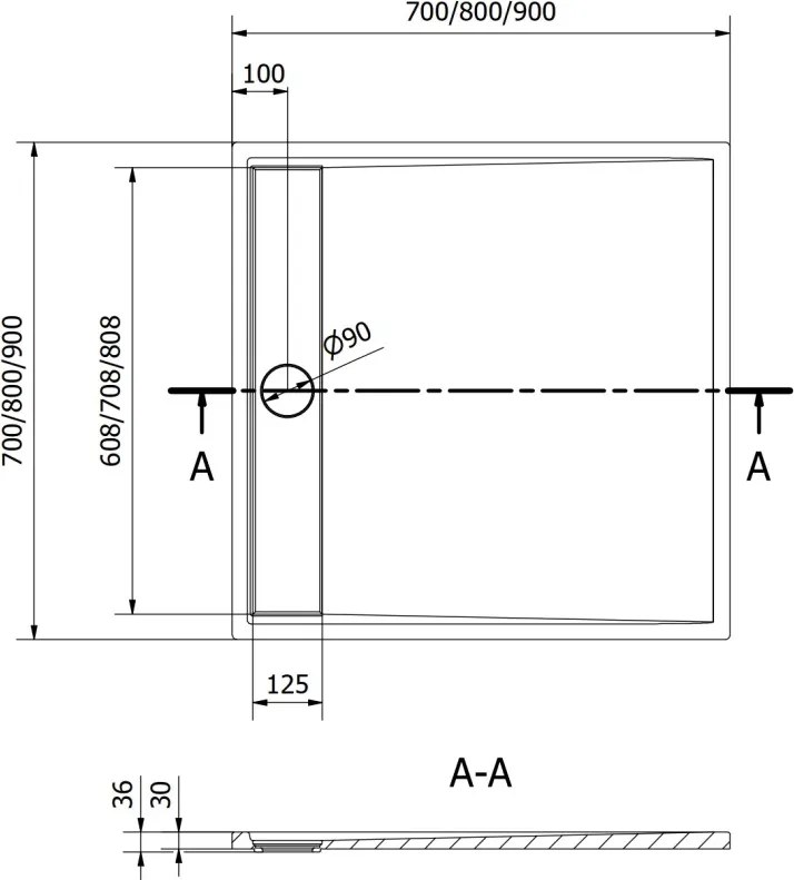 Mexen Amon vierkante douchebak SMC 90 x 90 cm, grijs - 4F619090