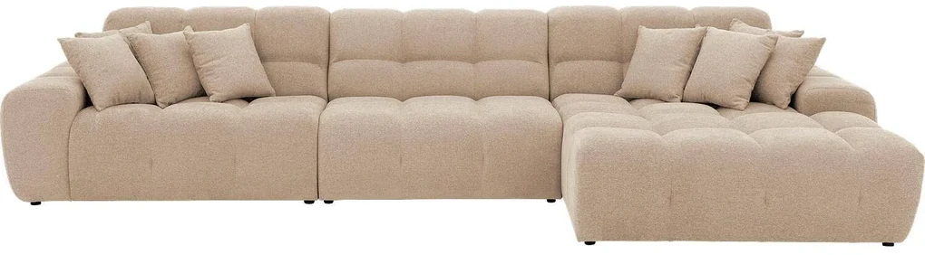 Goossens Excellent Bank Kubus - 30 X 30 Cm Stiksel wit, stof, 1,5-zits, modern design met chaise longue rechts